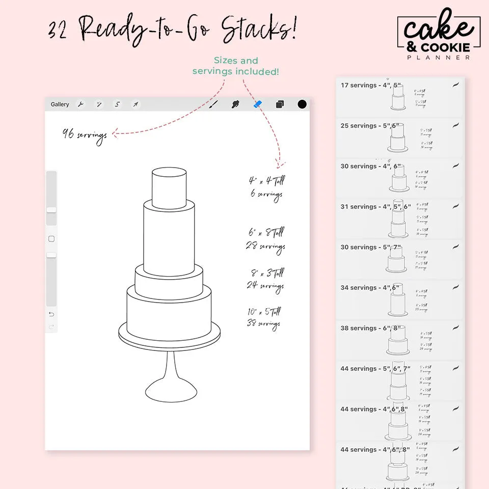 Cake Tiers   Cake Slices BUNDLE Procreate Pack - Digital Cake Sketching