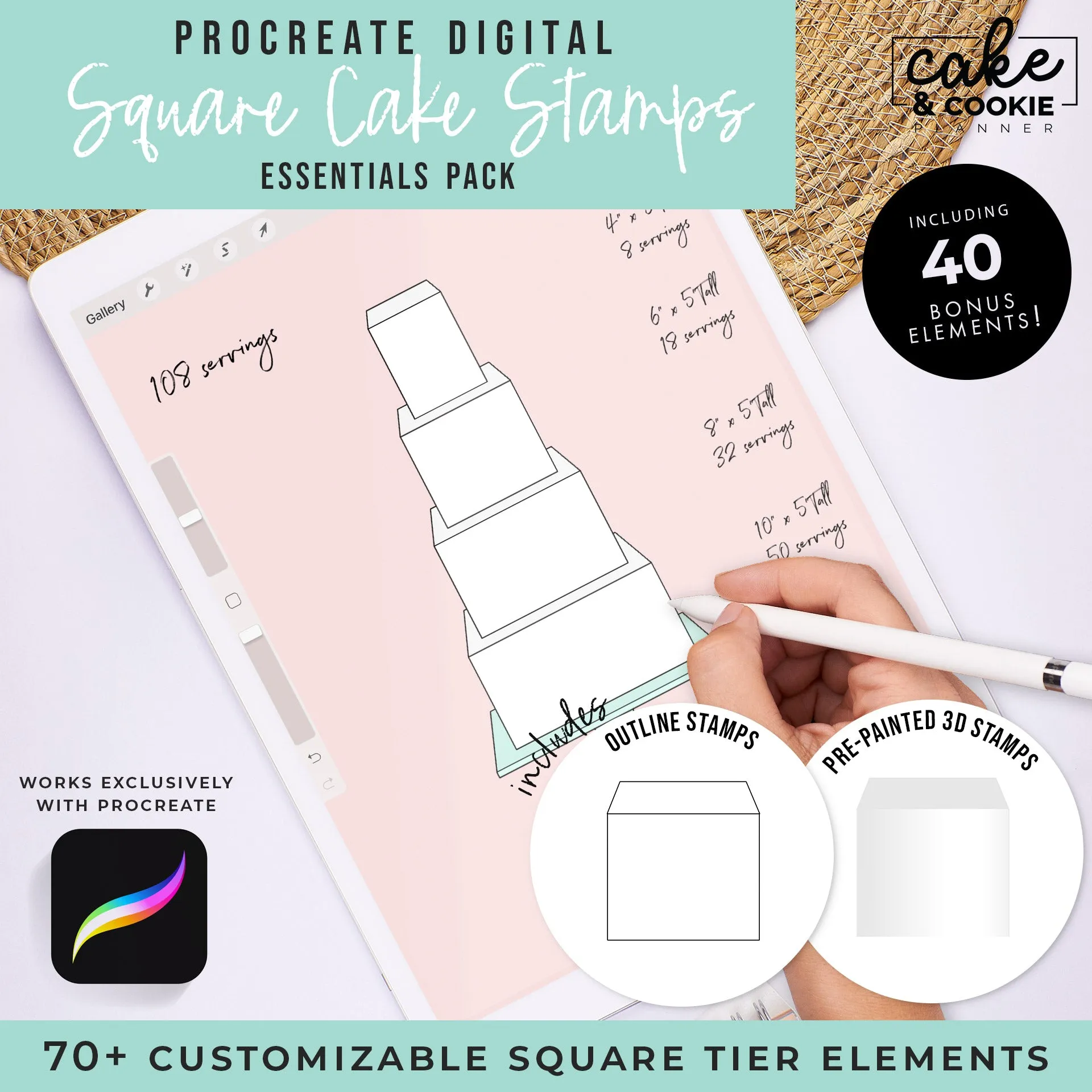 Cake Tiers   Cake Slices BUNDLE Procreate Pack - Digital Cake Sketching