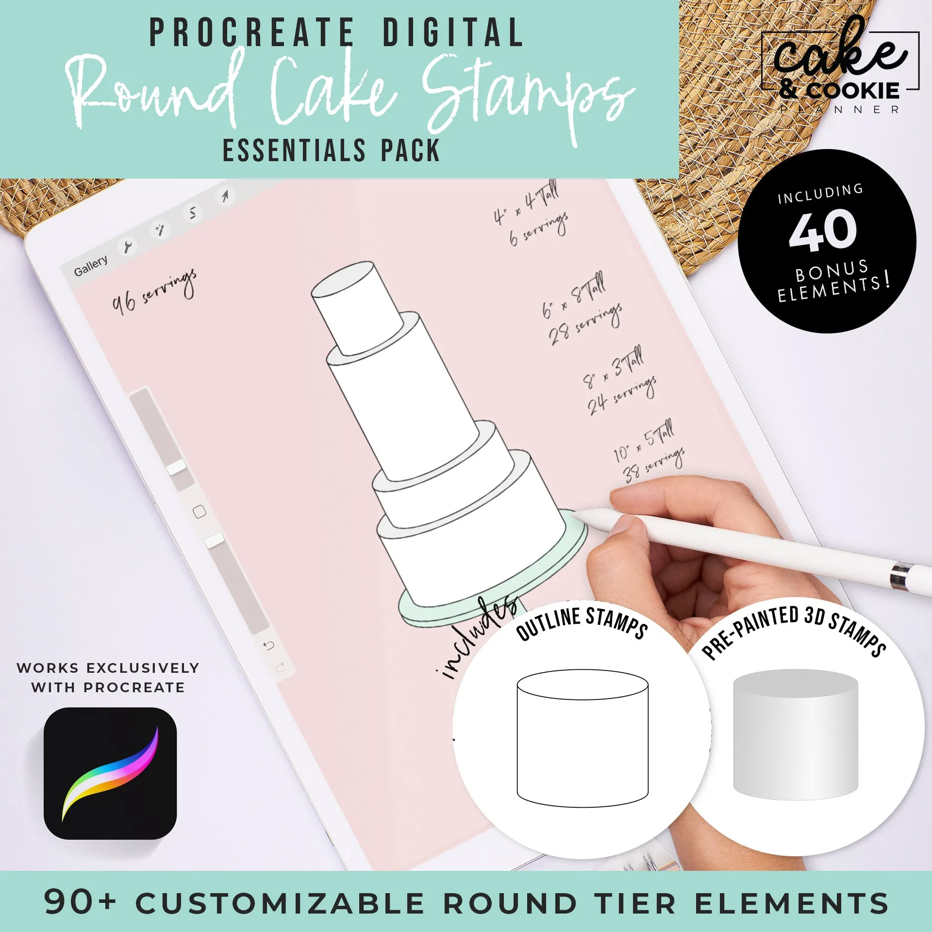 Cake Tiers   Cake Slices BUNDLE Procreate Pack - Digital Cake Sketching