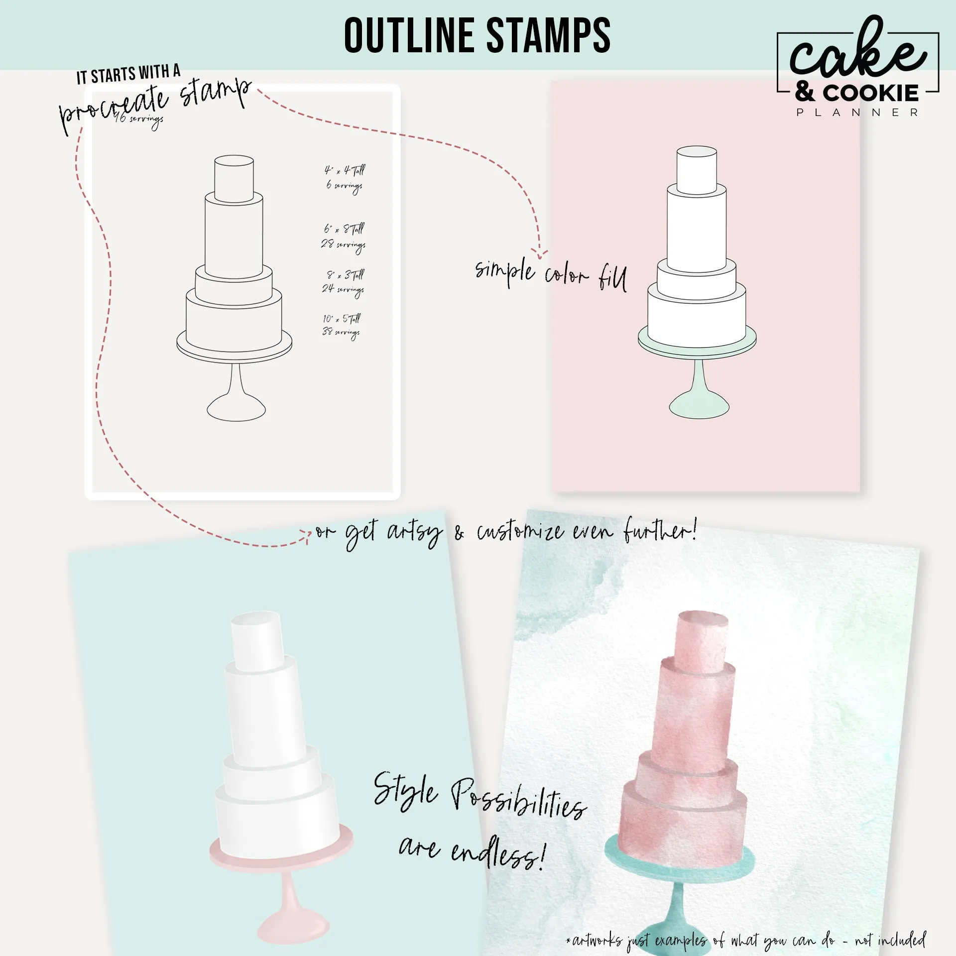 Cake Tiers   Cake Slices BUNDLE Procreate Pack - Digital Cake Sketching