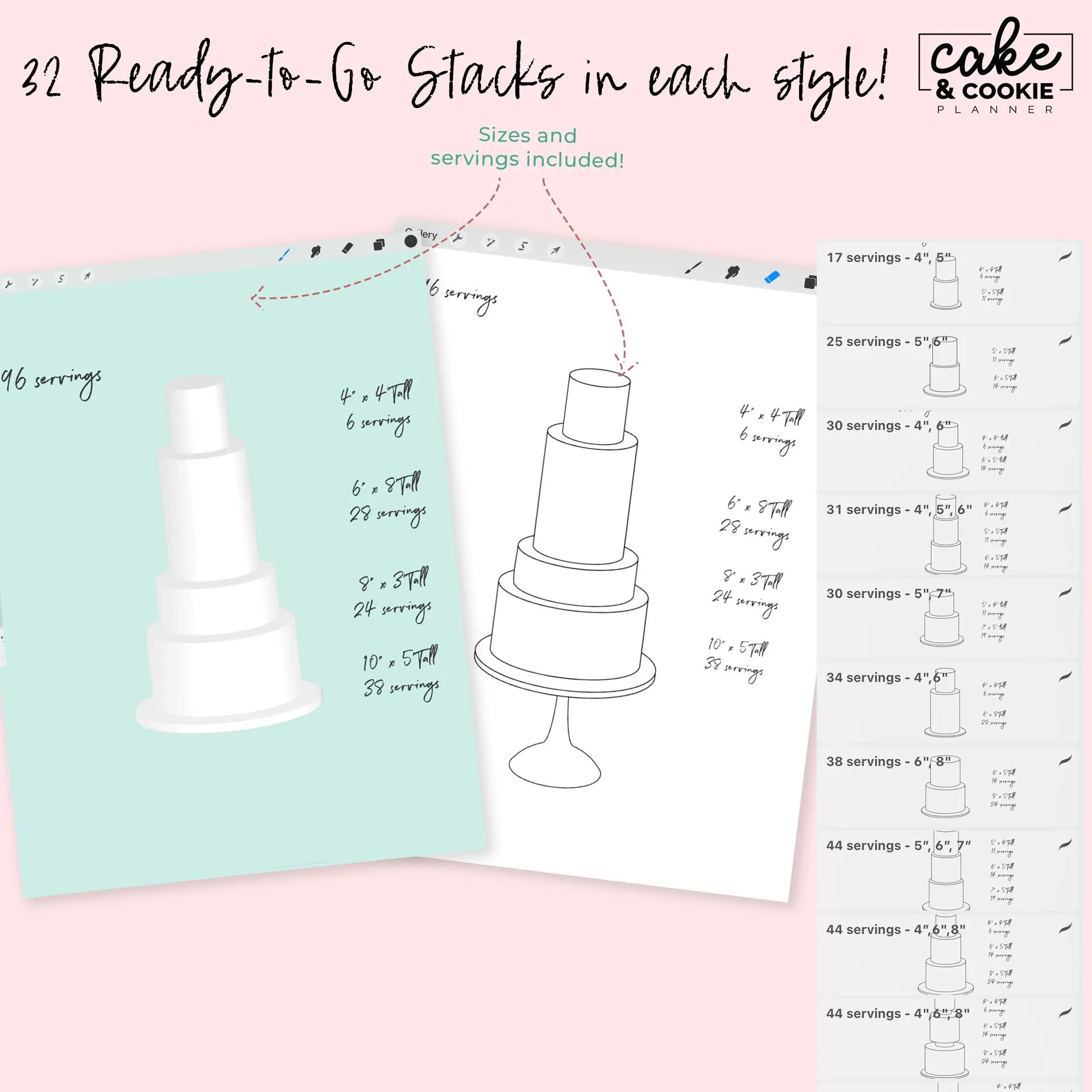 Cake Tiers   Cake Slices BUNDLE Procreate Pack - Digital Cake Sketching