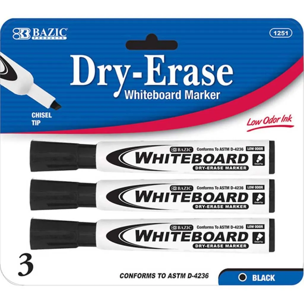 Chisel Tip Dry Erase Markers Black 3pcs