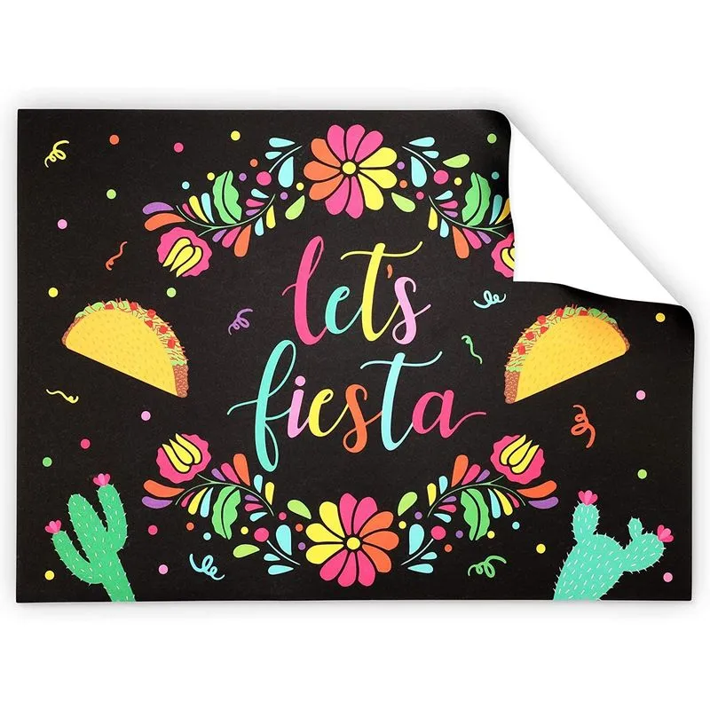 Cinco de Mayo Placemats, Let's Fiesta Table Decorations (10 x 14 In, 100 Pack)