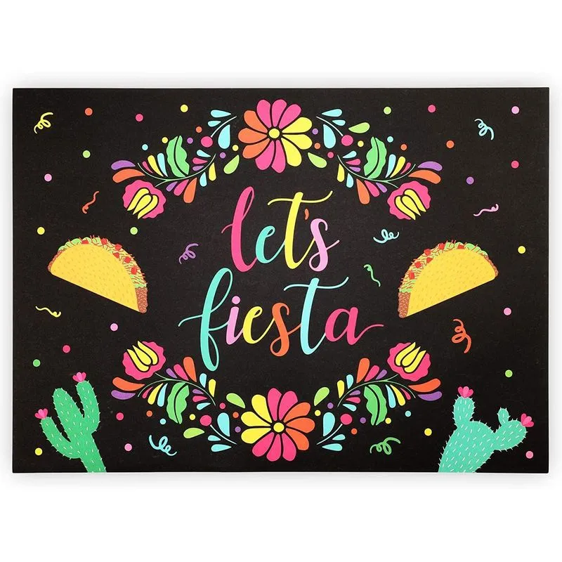 Cinco de Mayo Placemats, Let's Fiesta Table Decorations (10 x 14 In, 100 Pack)