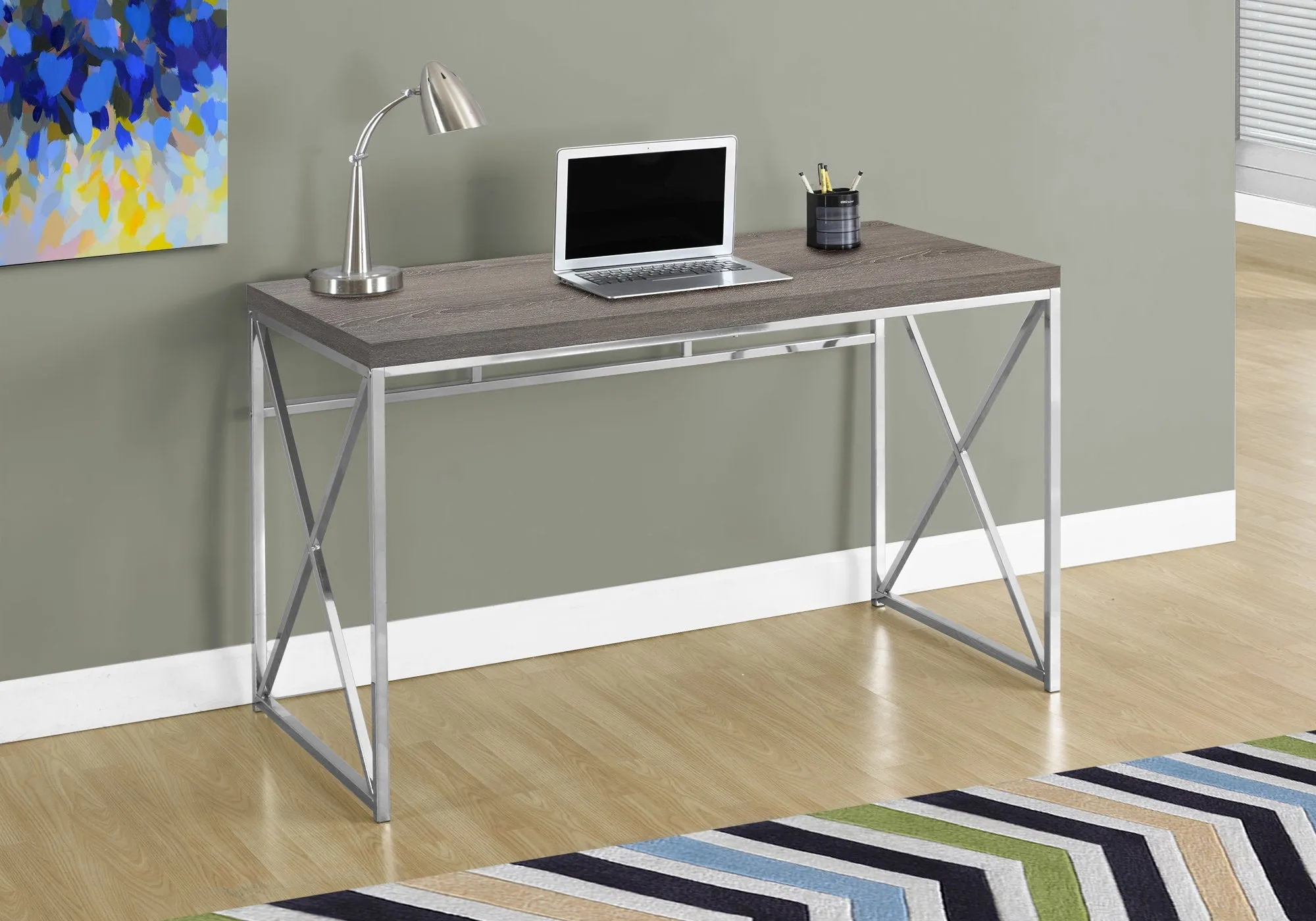 Computer Desk - 48"L / Dark Taupe / Chrome Metal