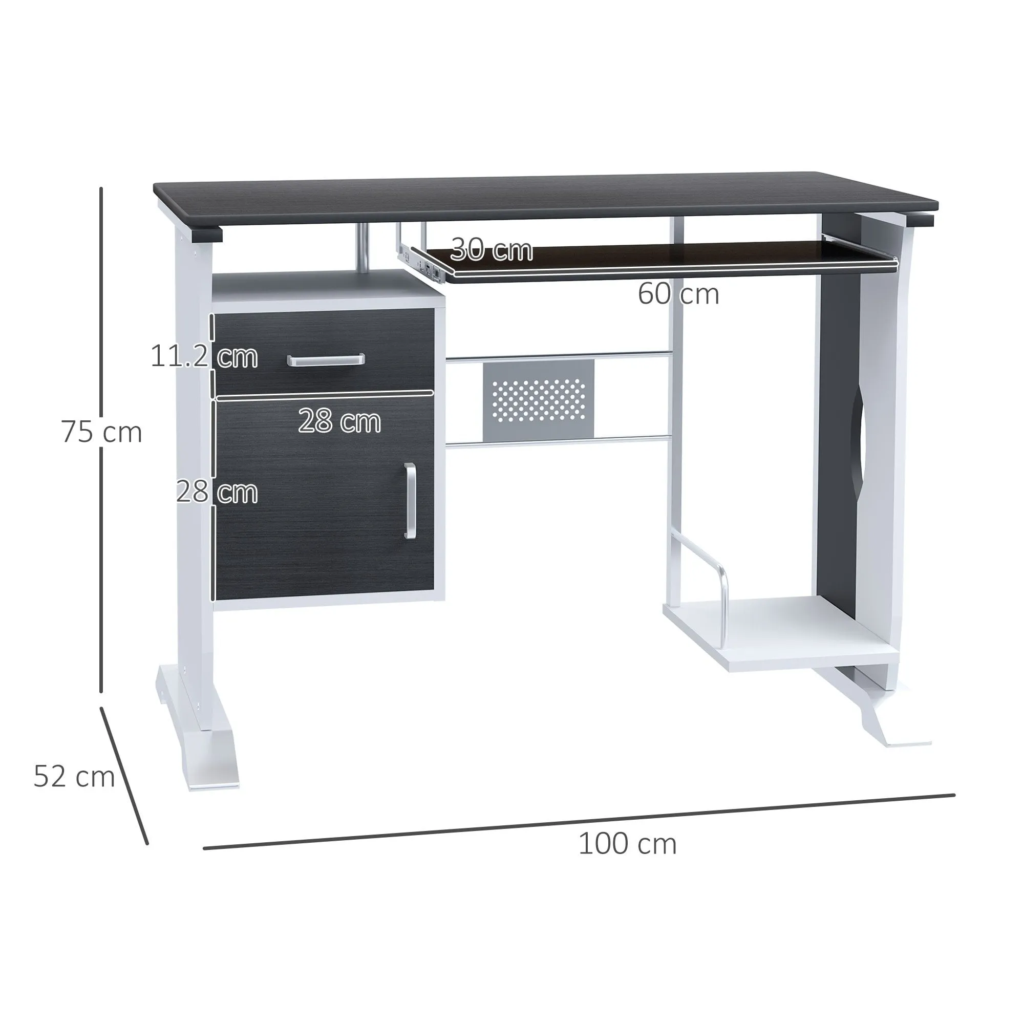 Computer Desk Home Office Workstation W/ Sliding Keyboard Tray Storage Drawers & Host Box Shelf-Black/Dark Walnut