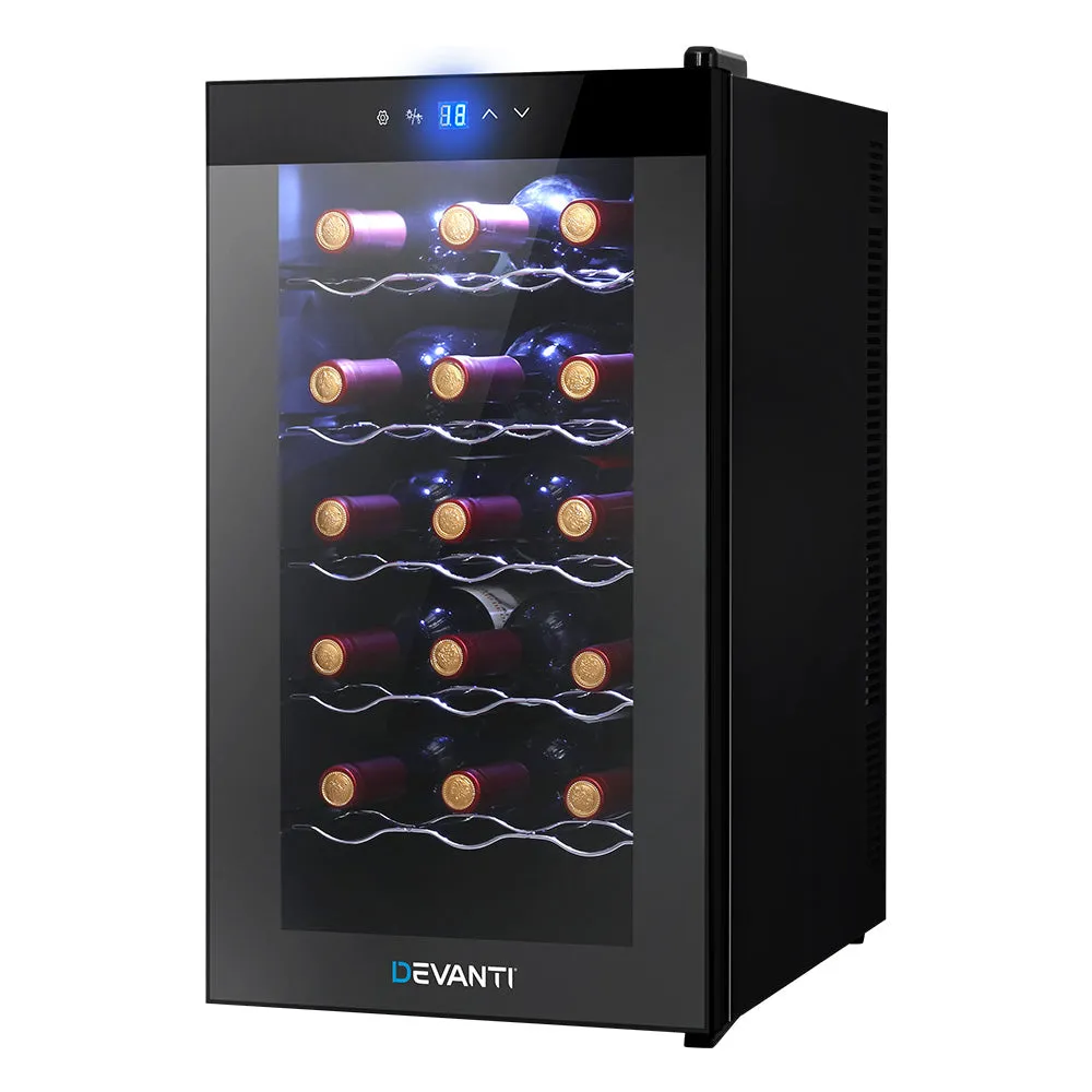 Devanti Wine Cooler 18 Bottles Glass Door Beverage Cooler Thermoelectric Fridge Black