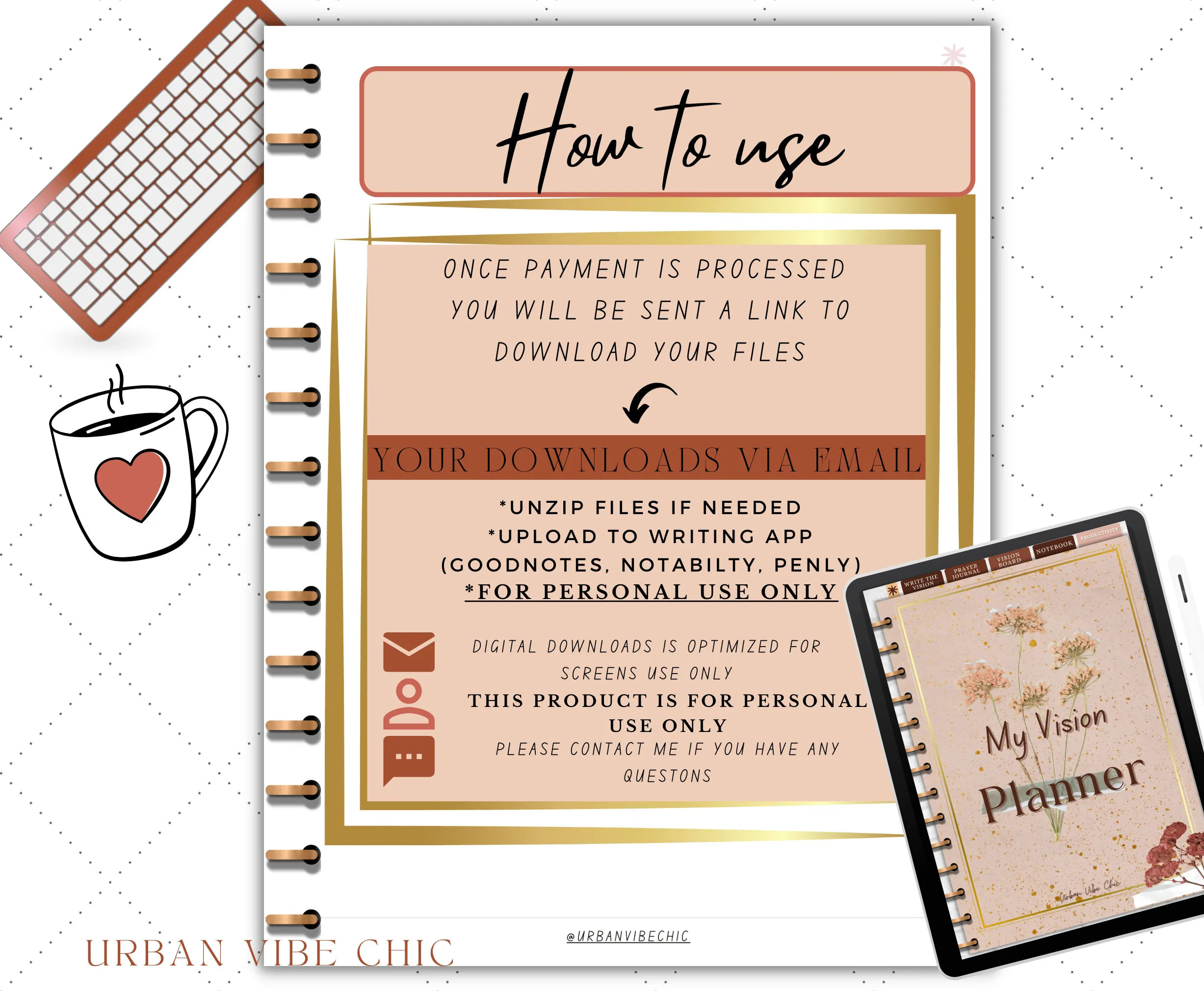 Digital Prayer Planner, Digital Vision Planner, Prayer Notes, Sermon Notes, Notability Planner, Goodnotes, Prayer Templates. Urban Vibe Chic