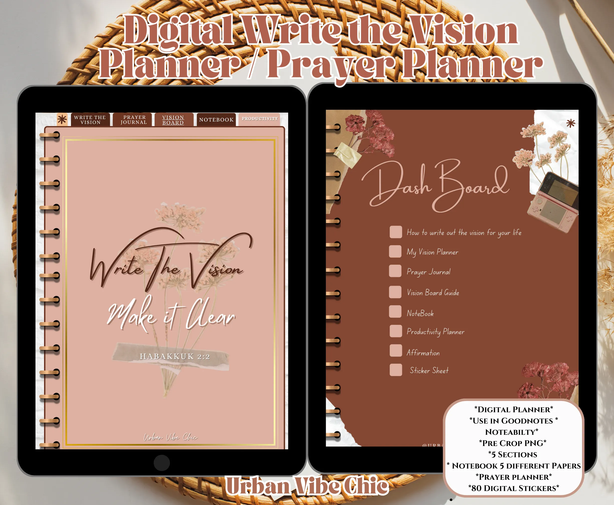 Digital Prayer Planner, Digital Vision Planner, Prayer Notes, Sermon Notes, Notability Planner, Goodnotes, Prayer Templates. Urban Vibe Chic