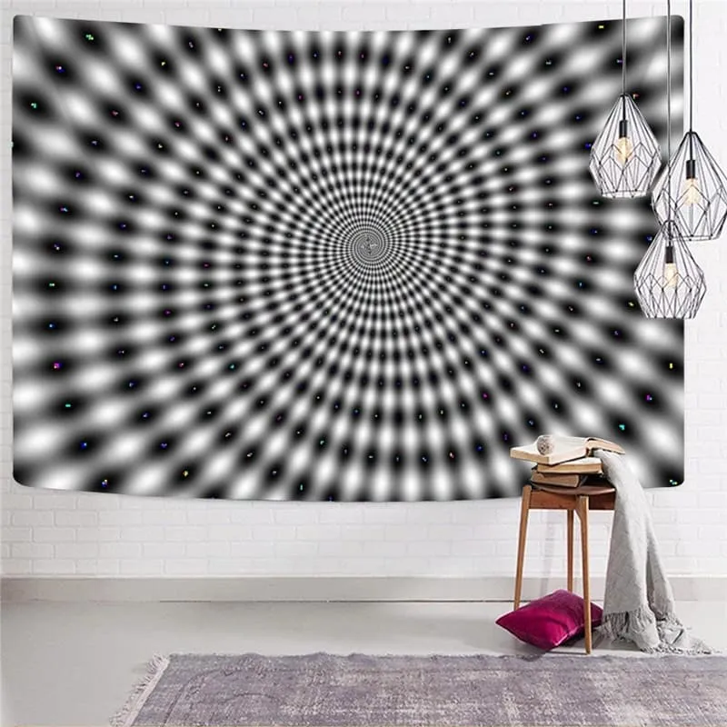 Dizziness Tapiz Black And White Tapestries Harajuku Home Tapestrys Psychedelic Tenture Mandala