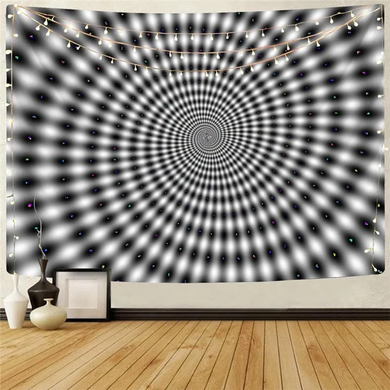 Dizziness Tapiz Black And White Tapestries Harajuku Home Tapestrys Psychedelic Tenture Mandala