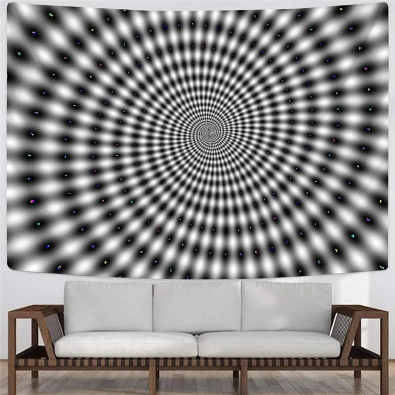 Dizziness Tapiz Black And White Tapestries Harajuku Home Tapestrys Psychedelic Tenture Mandala