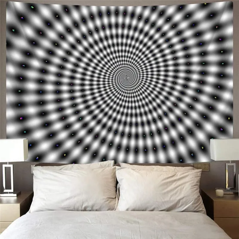 Dizziness Tapiz Black And White Tapestries Harajuku Home Tapestrys Psychedelic Tenture Mandala