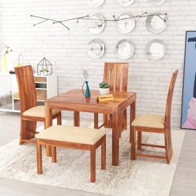 Dream Look Furniture Solid Sheesham Wood Dining Room Sets 4 Seater Dining Table with 3 Cushions Chairs & 1 Bench for Dining Room, Living Room,Restaurant, Cafeteria (Standard, Honey Finish)