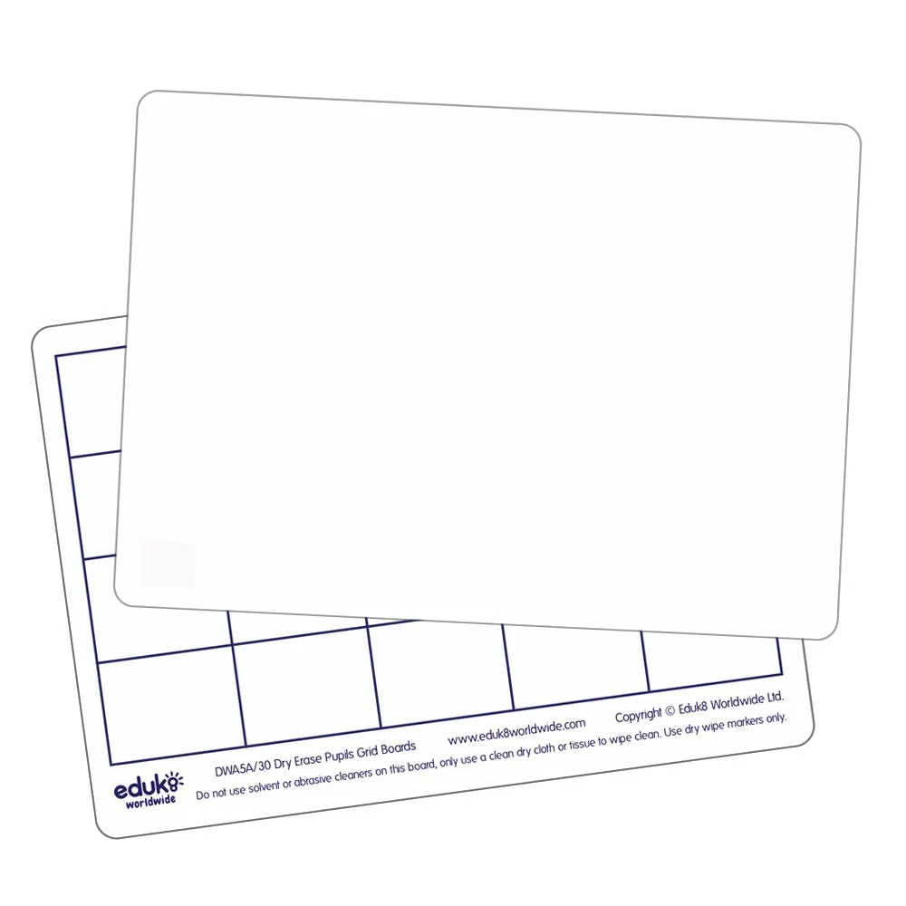 Dry Erase Pupils A5 Grid Boards (Pack of 30)