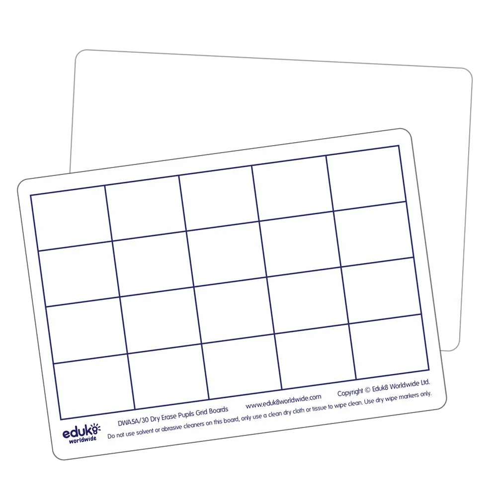 Dry Erase Pupils A5 Grid Boards (Pack of 30)