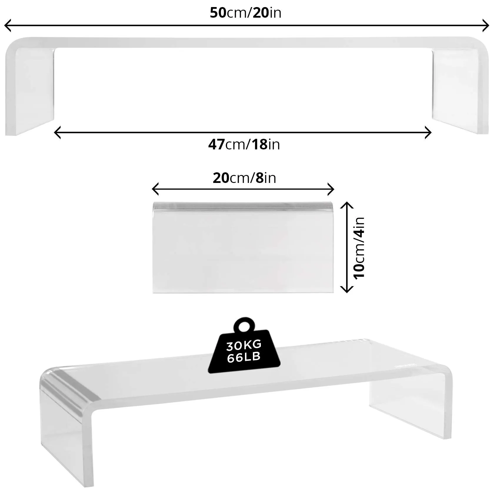 Duronic Monitor Stand Riser DM053 | Laptop and Screen Stand for Desktop | Clear Acrylic | Support for a TV or PC Computer Monitor | Ergonomic Office Desk Shelf | 30kg Capacity | 50cm x 20cm