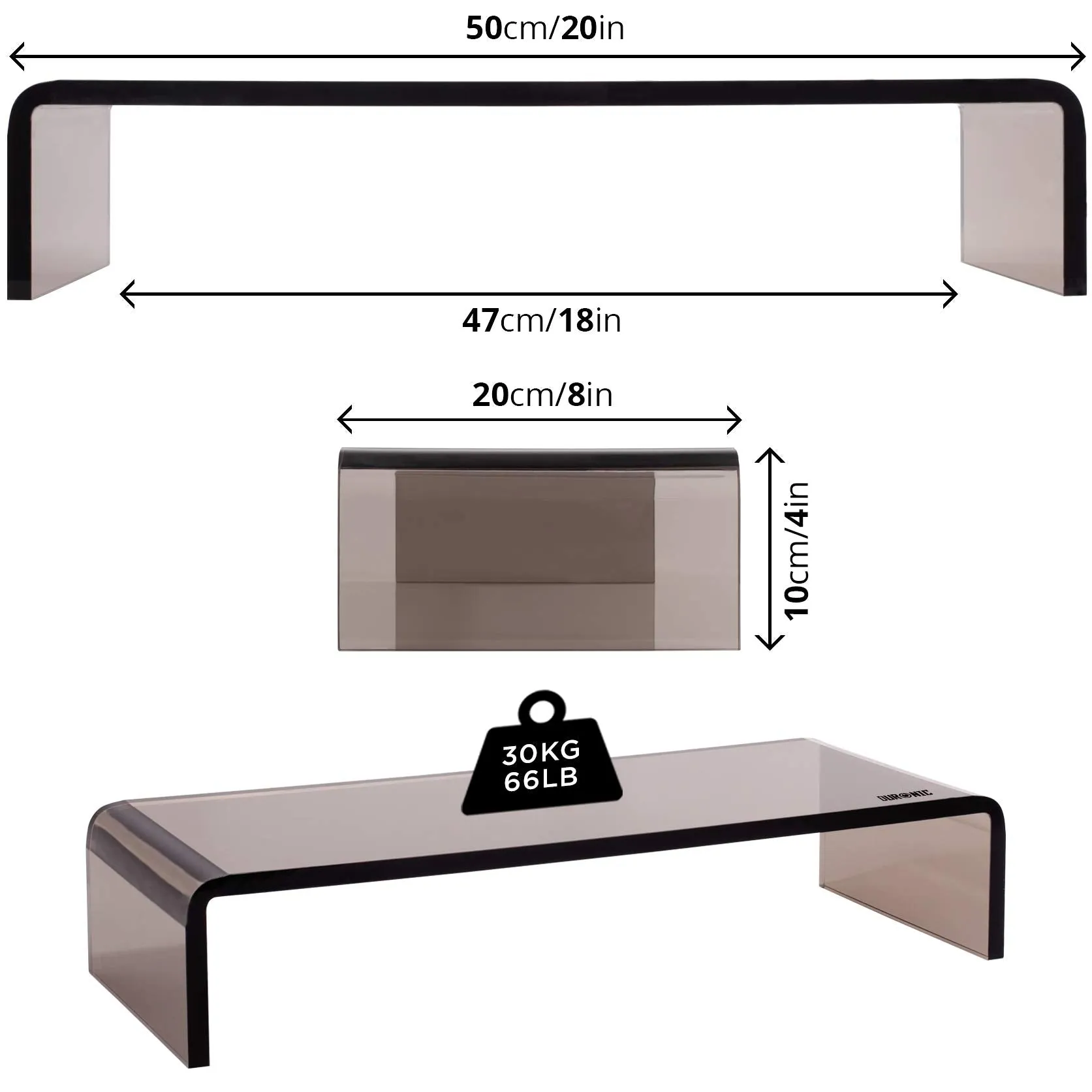 Duronic Monitor Stand Riser DM054 | Laptop and Screen Stand for Desktop | Black Acrylic | Support for a TV or PC Computer Monitor | Ergonomic Office Desk Shelf | 30kg Capacity | 50cm x 20cm