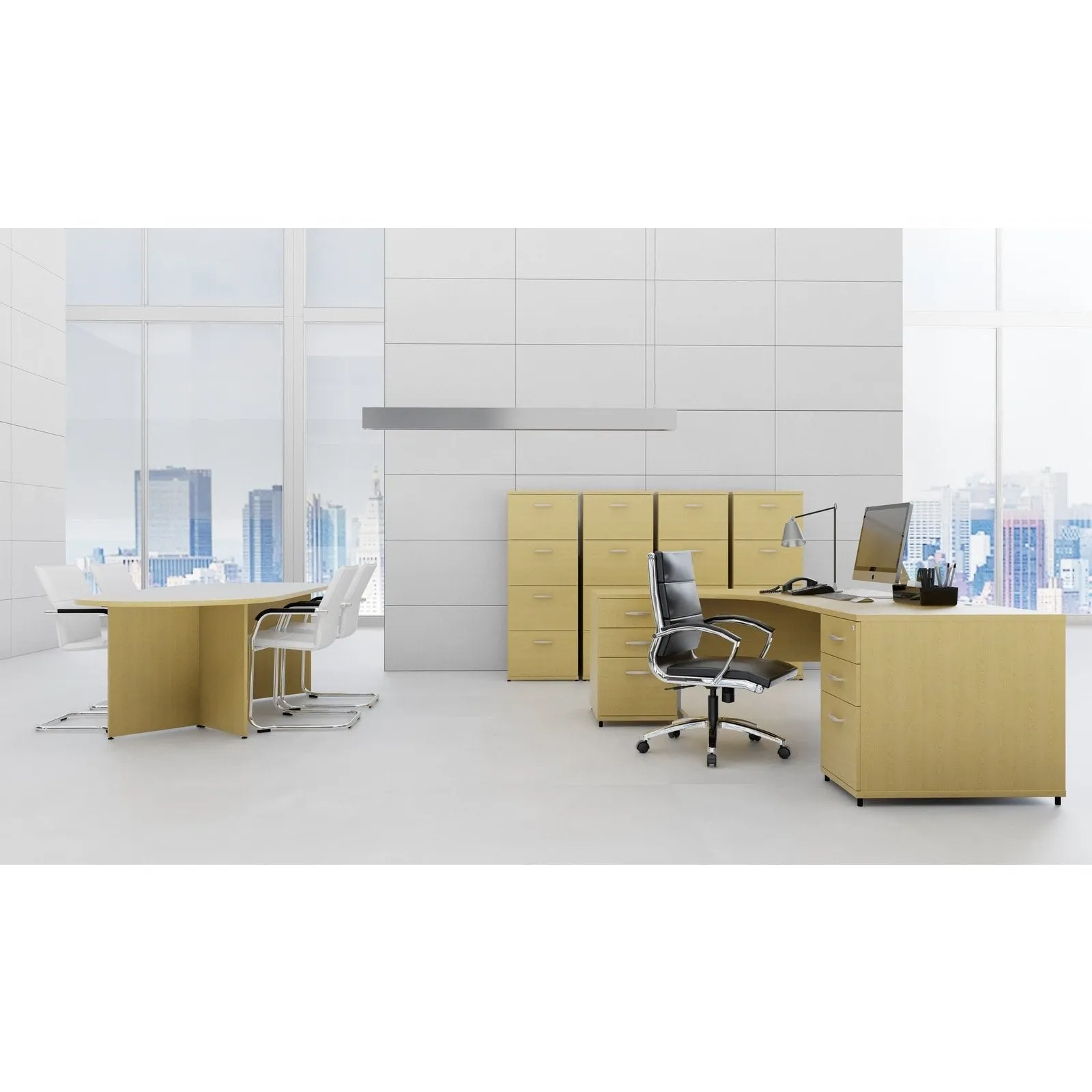 Dynasty 1600mm Left Crescent Desk | Free-Standing Cantilever Leg | Sturdy Build | Weather & Heat Resistant | Melamine