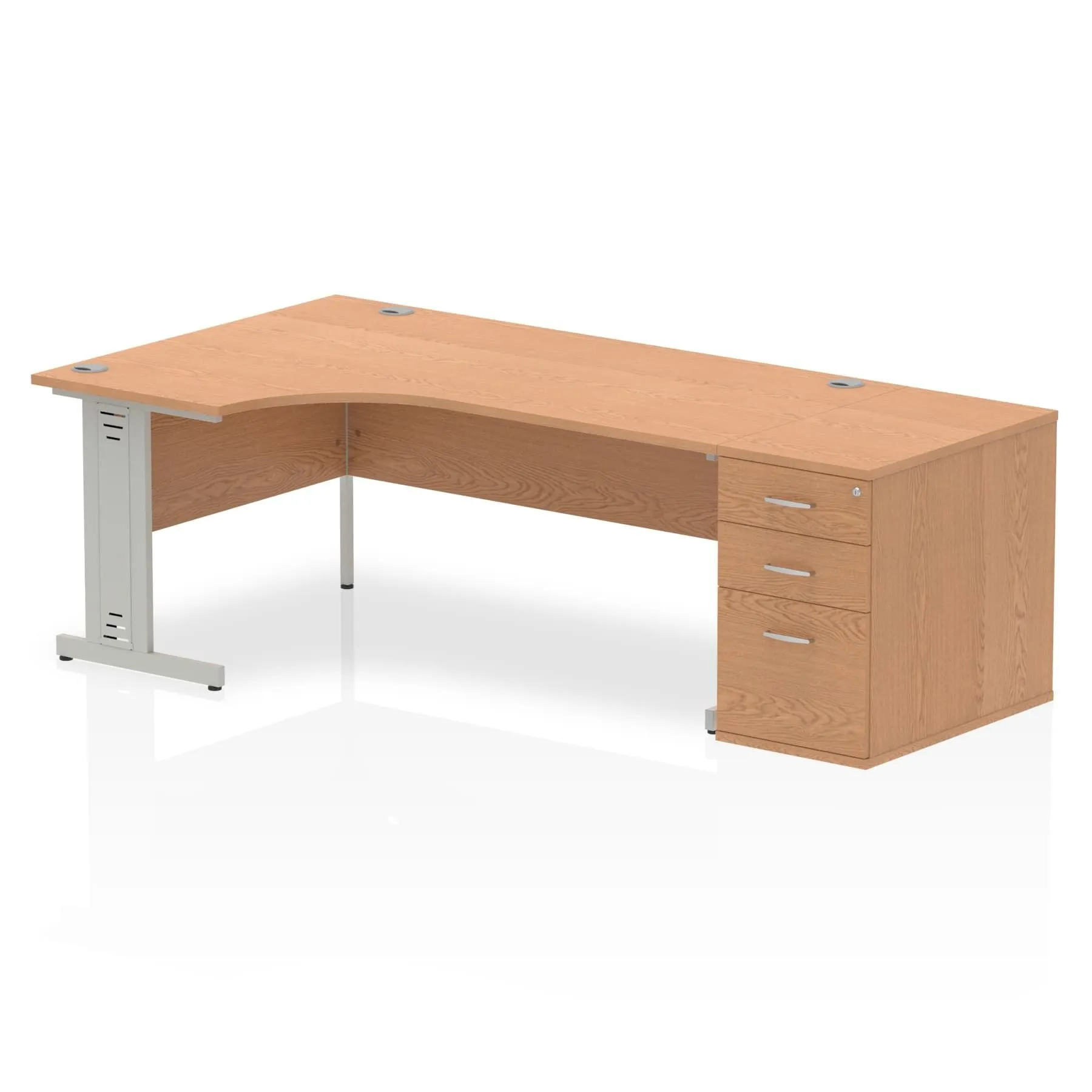 Dynasty 1800mm Left Crescent Desk with Cable Management & 3 Drawer Pedestal | Heat Resistant Melamine Finish | Sturdy Build