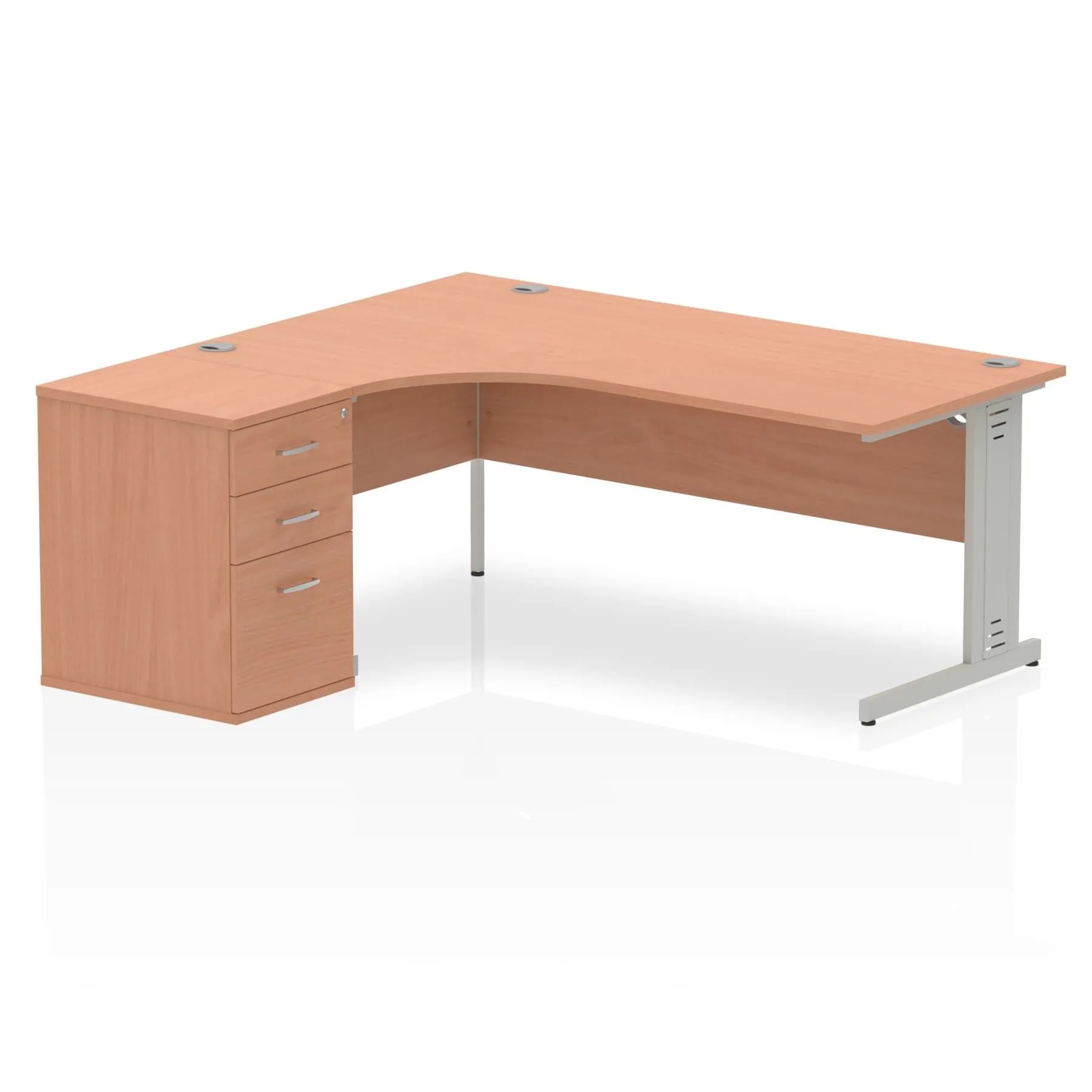 Dynasty 1800mm Left Crescent Desk with Cable Management & 3 Drawer Pedestal | Heat Resistant Melamine Finish | Sturdy Build