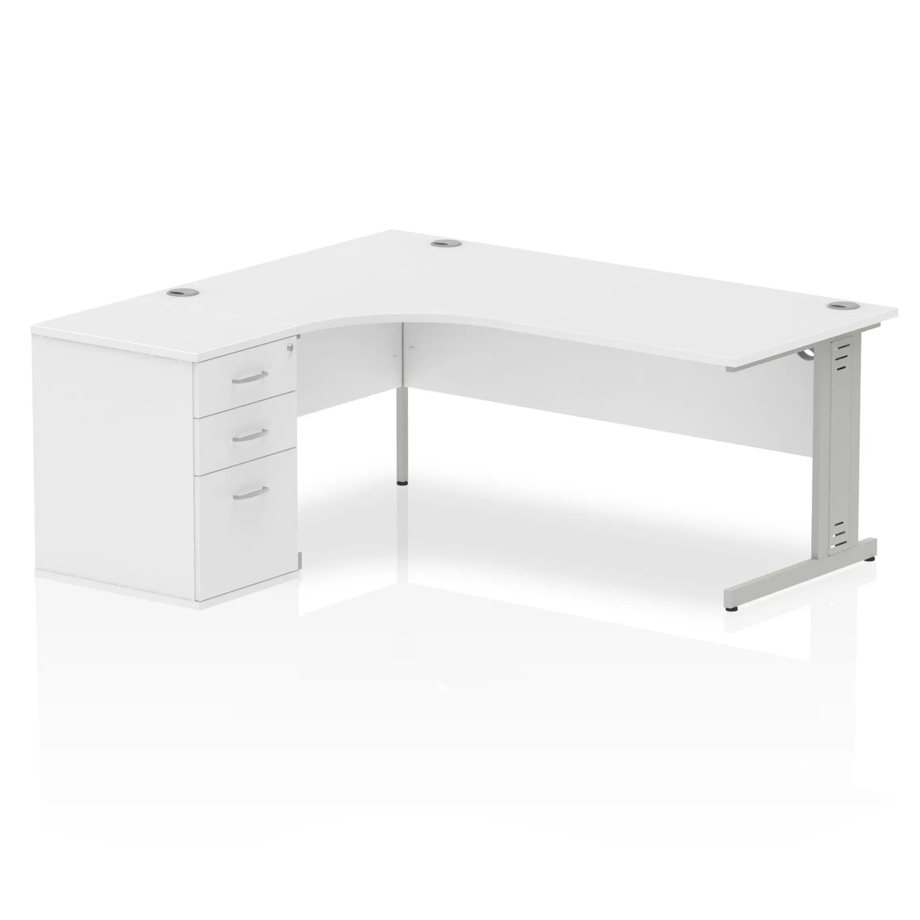 Dynasty 1800mm Left Crescent Desk with Cable Management & 3 Drawer Pedestal | Heat Resistant Melamine Finish | Sturdy Build