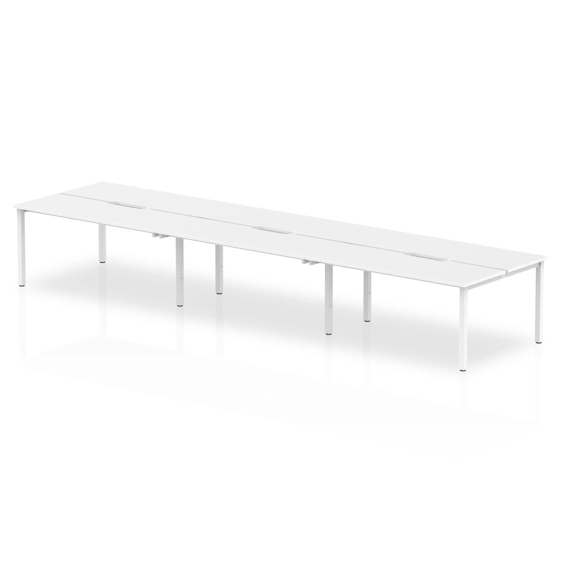 Evolve Plus 6-Person B2B Desk - Rectangular MFC, Self-Assembly, 5-Year Guarantee, 3 Sizes, Silver/White Box Frame - 3600/4200/4800x1600x750