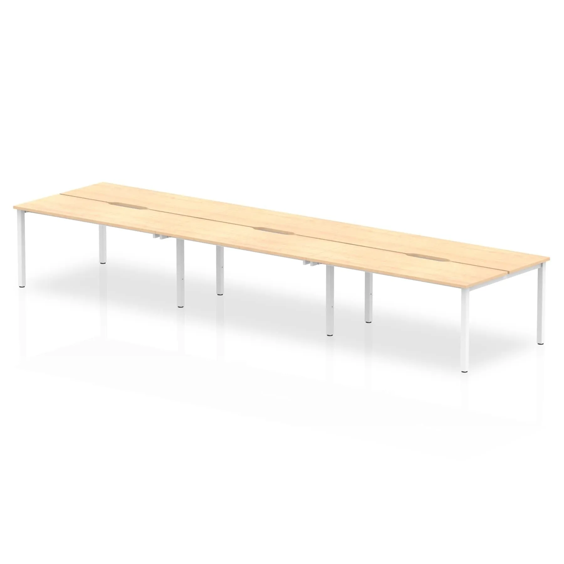 Evolve Plus 6-Person B2B Desk - Rectangular MFC, Self-Assembly, 5-Year Guarantee, 3 Sizes, Silver/White Box Frame - 3600/4200/4800x1600x750