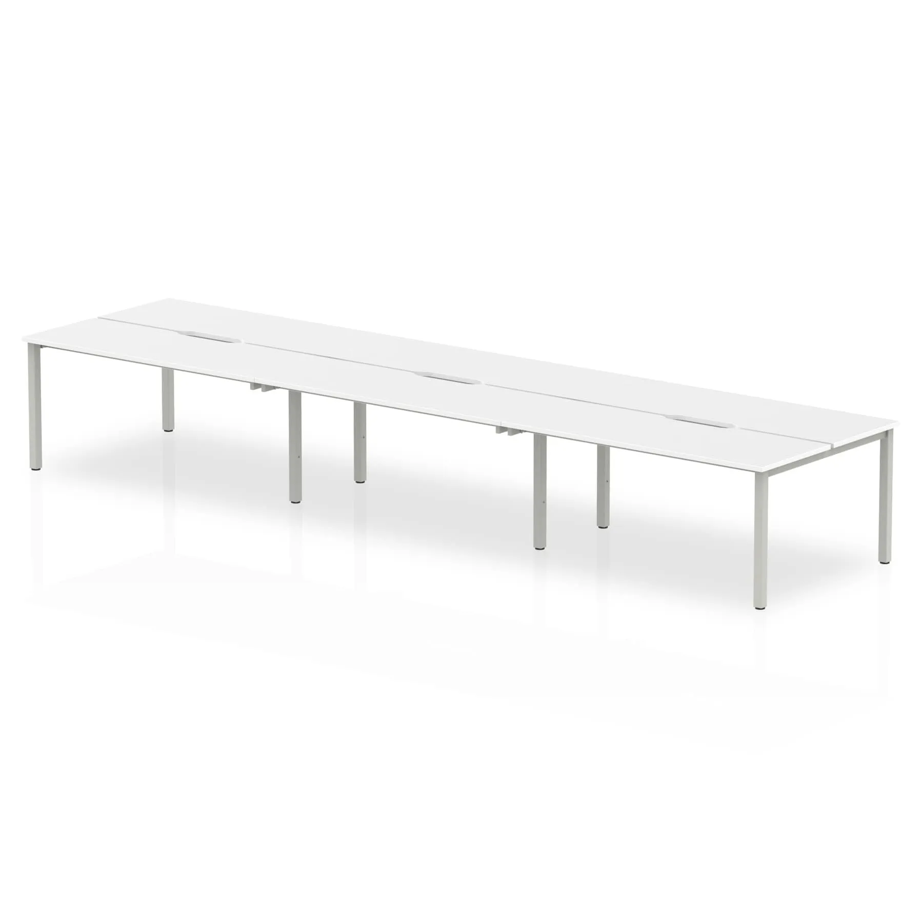 Evolve Plus 6-Person B2B Desk - Rectangular MFC, Self-Assembly, 5-Year Guarantee, 3 Sizes, Silver/White Box Frame - 3600/4200/4800x1600x750