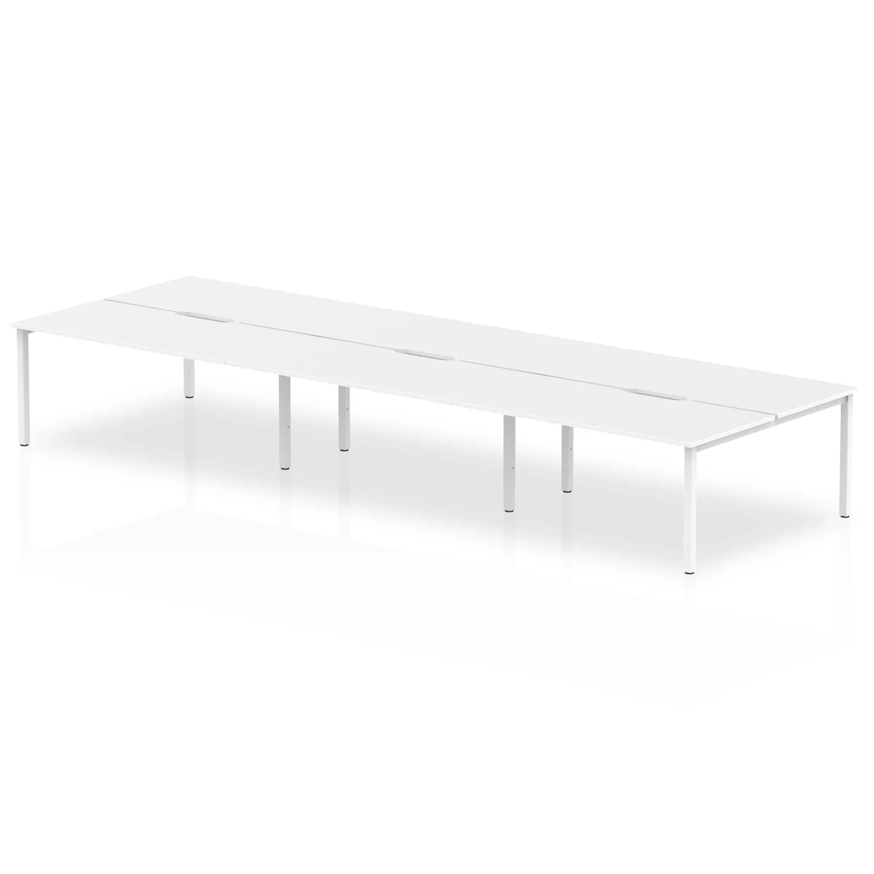 Evolve Plus 6-Person B2B Desk - Rectangular MFC, Self-Assembly, 5-Year Guarantee, 3 Sizes, Silver/White Box Frame - 3600/4200/4800x1600x750