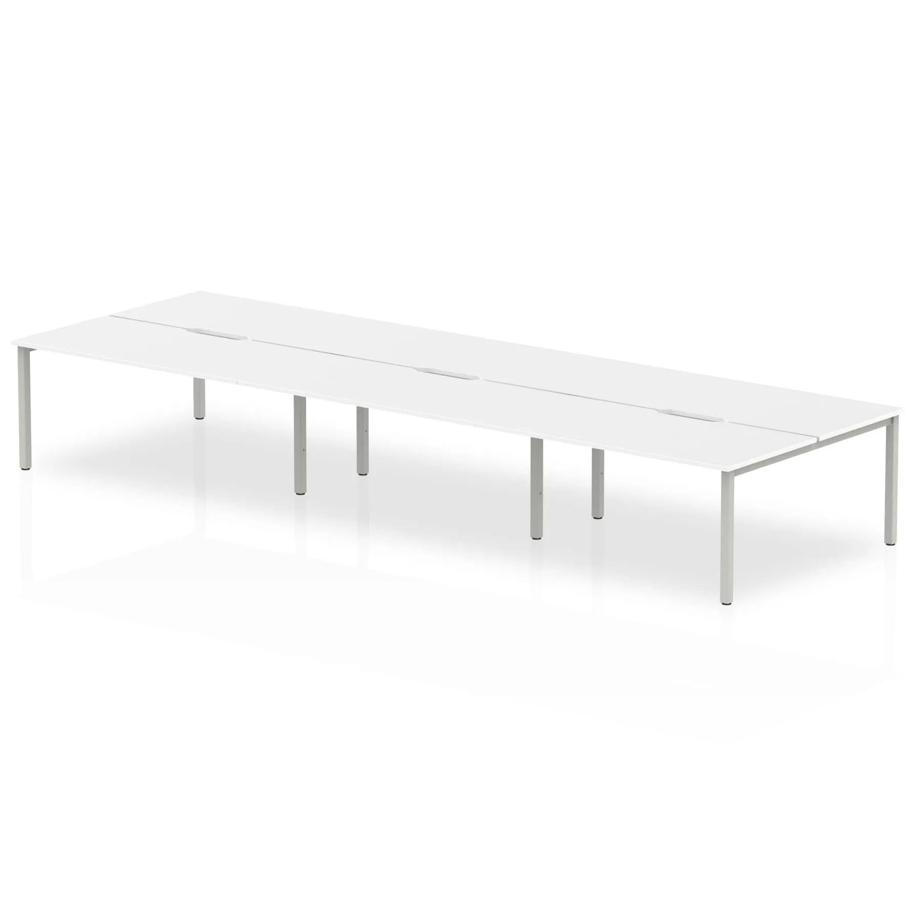 Evolve Plus 6-Person B2B Desk - Rectangular MFC, Self-Assembly, 5-Year Guarantee, 3 Sizes, Silver/White Box Frame - 3600/4200/4800x1600x750