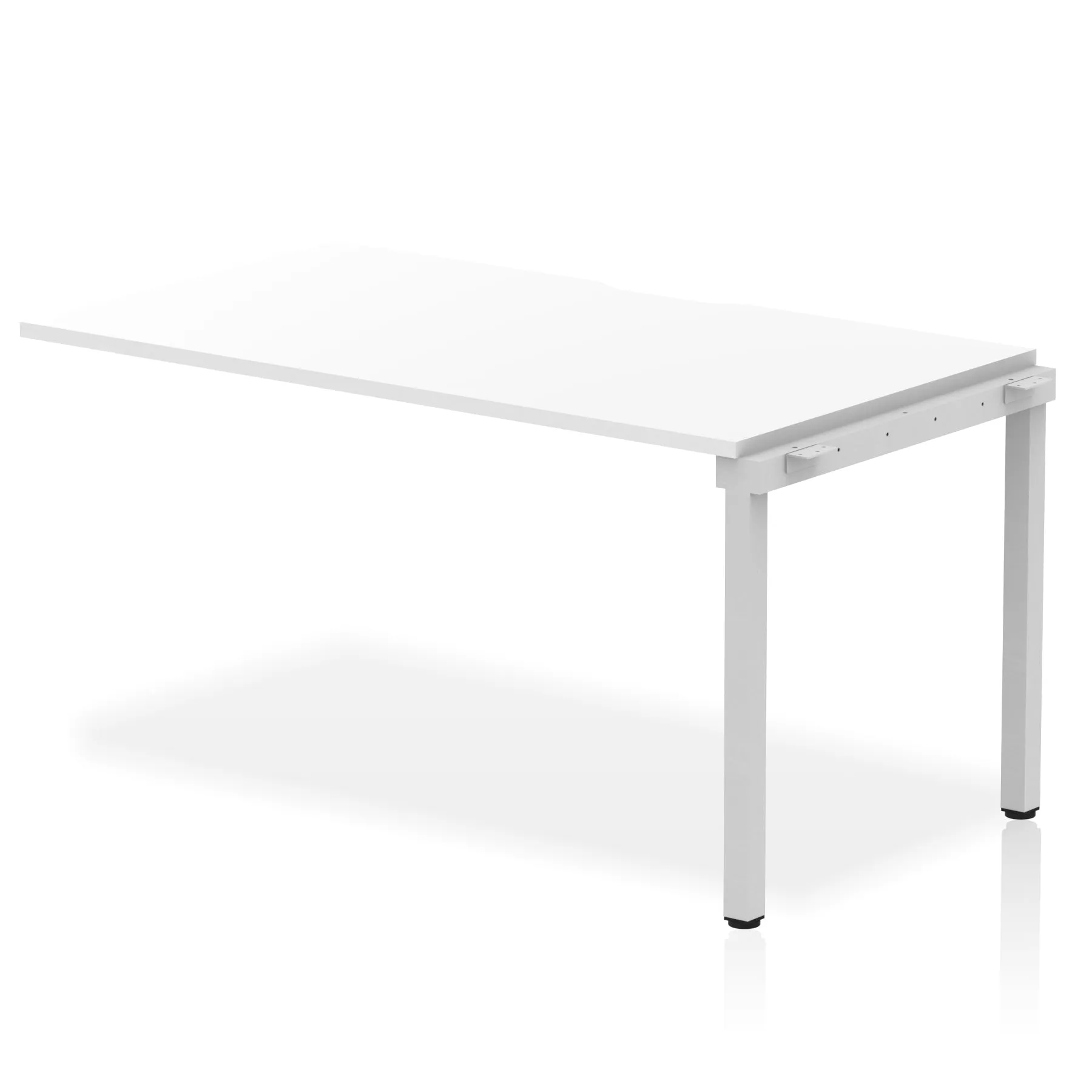 Evolve Plus Single Row Extension Desk - MFC Rectangular, Self-Assembly, 5-Year Guarantee, 1200-1600mm Width, Silver/White Frame, Box Frame Legs