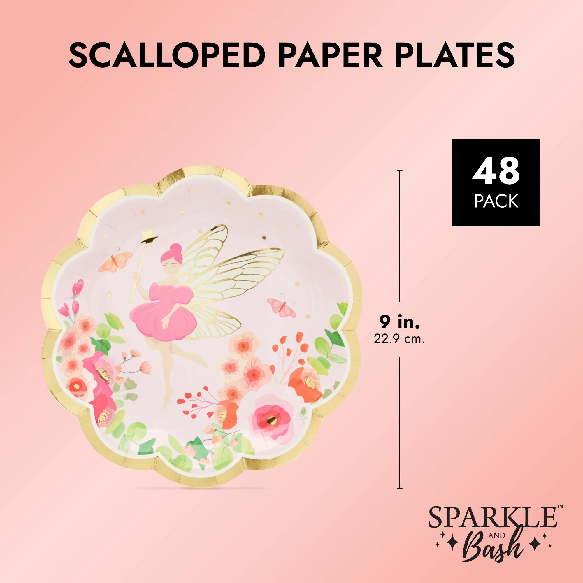 Fairy Tea Party Paper Plates for Girls Floral Birthday Supplies (9 In, 48 Pack)