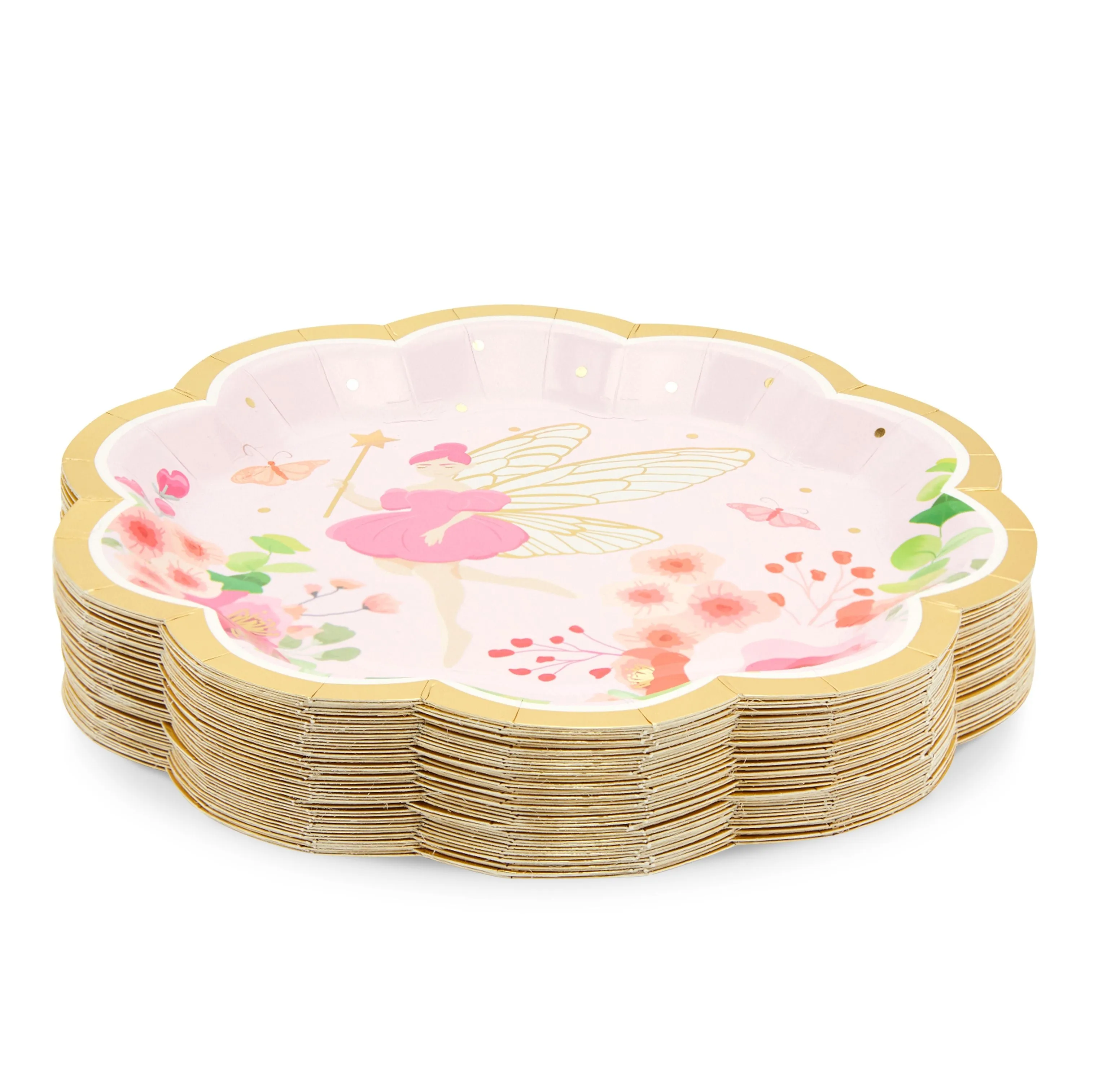 Fairy Tea Party Paper Plates for Girls Floral Birthday Supplies (9 In, 48 Pack)