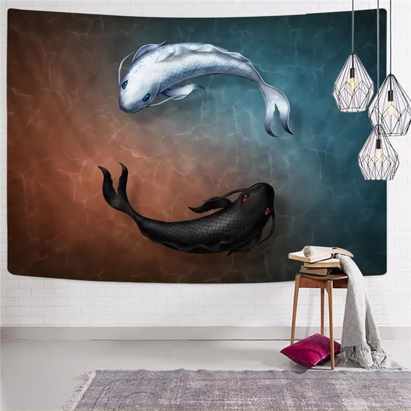 Fish Tapiz Black And White Home Tapestrys Ocean Rug Wall Hip Hop Tapestries