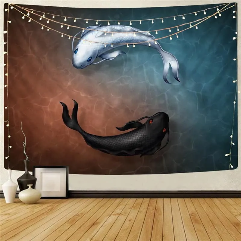 Fish Tapiz Black And White Home Tapestrys Ocean Rug Wall Hip Hop Tapestries