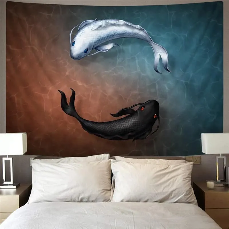 Fish Tapiz Black And White Home Tapestrys Ocean Rug Wall Hip Hop Tapestries