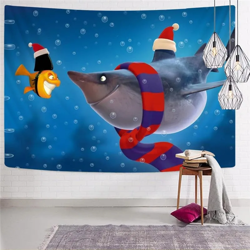 Fish Tapiz Blue Tapestries Animal Home Tapestrys Ocean Rug Wall Christmas Tenture Mandala