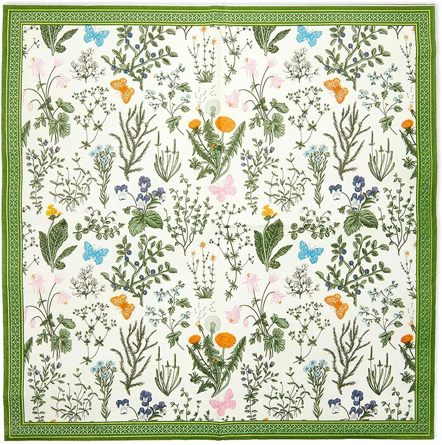 Floral Paper Napkins for Garden Party, Green Botanical Herb (6.5 In, 150 Pack)