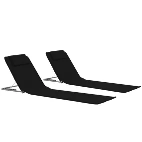 Folding Beach Mats 2 pcs Steel and Fabric Black