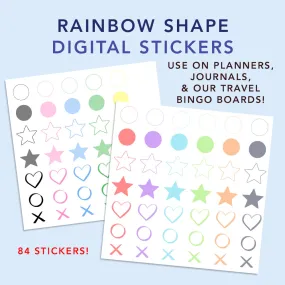 FREE Rainbow Shapes Stickers for Digital Journals, Planners & Bingo Boards