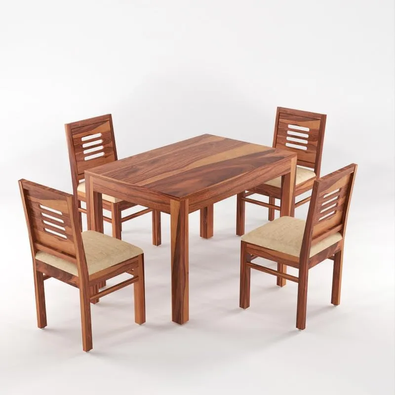 FURNESHO Solid Sheesham Wood Dining Room Sets 4 Seater Dining Table with 3 Chairs & 1 Bench for Dining Room, Living Room, Kitchen, Hotel, Restaurant, Cafeteria (Standard, Honey Finish) (Honey Finish)