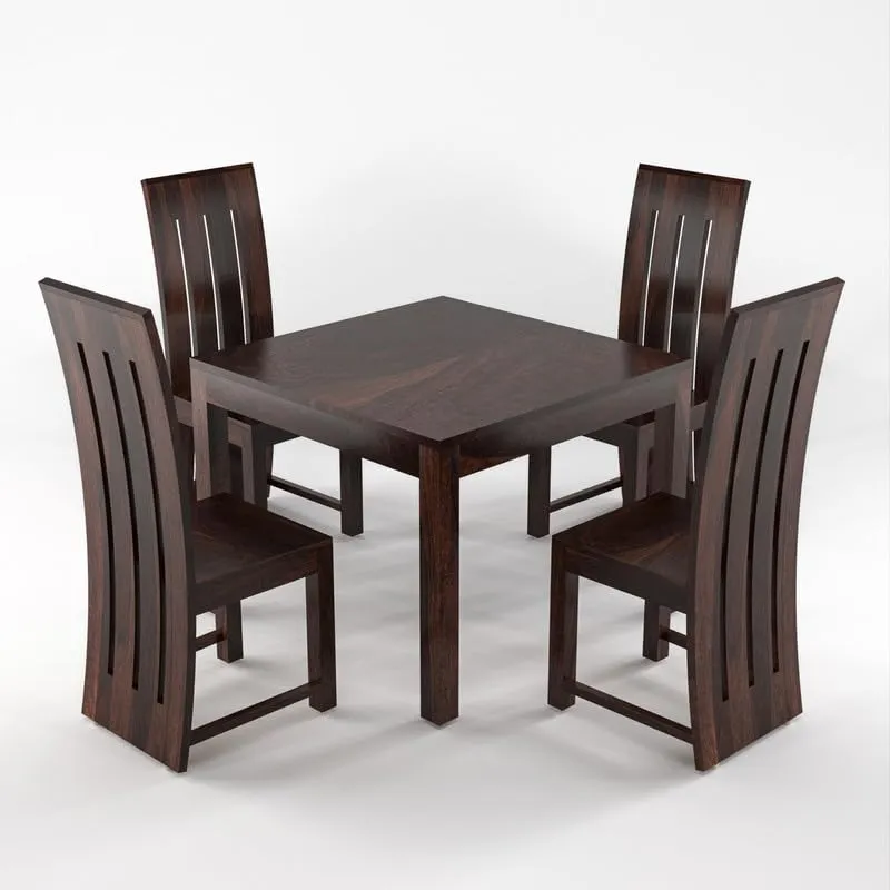 FURNESHO Solid Sheesham Wood Dining Room Sets 4 Seater Dining Table with 4 Chairs for Dining Room, Living Room, Kitchen, Hotel, Restaurant, Cafeteria (Standard, Walnut Finish)