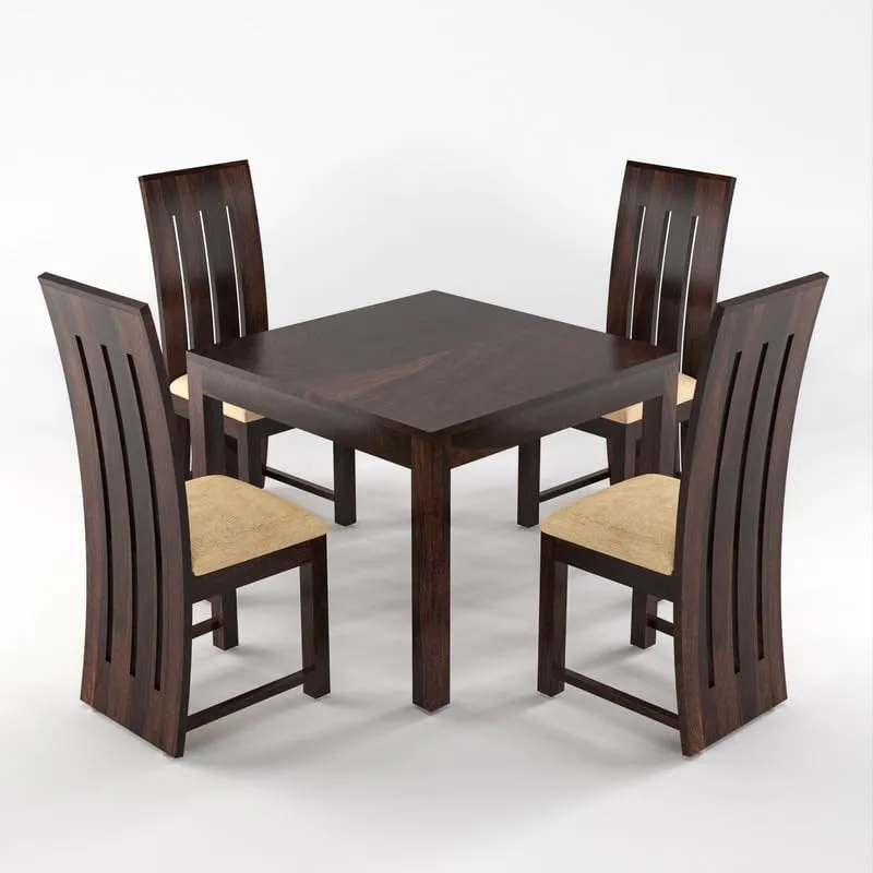 FURNESHO Solid Sheesham Wood Dining Room Sets 4 Seater Dining Table with 4 Cushions Chairs for Dining Room, Living Room, Kitchen, Hotel, Restaurant, Cafeteria (Standard, Walnut Finish)