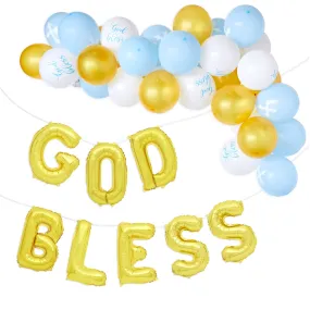 God Bless Banner Balloons for Boys Baptism Decorations, First Communion (12-16 In, 58 Piece Set)