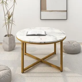 Golden Circular Cross Center Table  With Italian Nano Marble Top