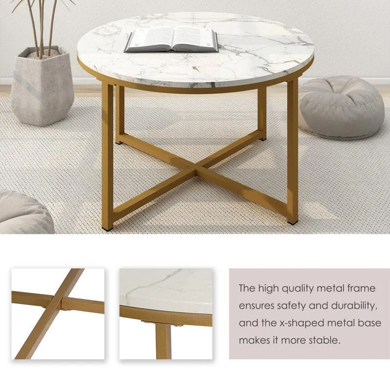 Golden Circular Cross Center Table  With Italian Nano Marble Top