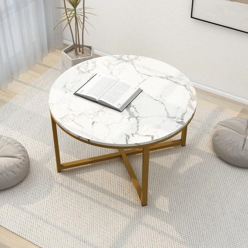 Golden Circular Cross Center Table  With Italian Nano Marble Top