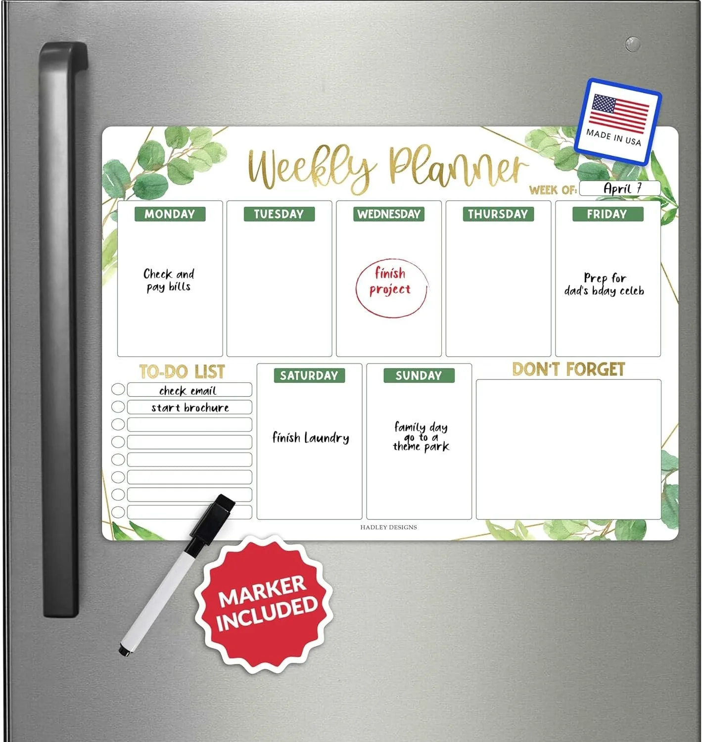 Greenery Fridge Weekly Calendar | Magnetic & Dry Erase | Calendars & Planners