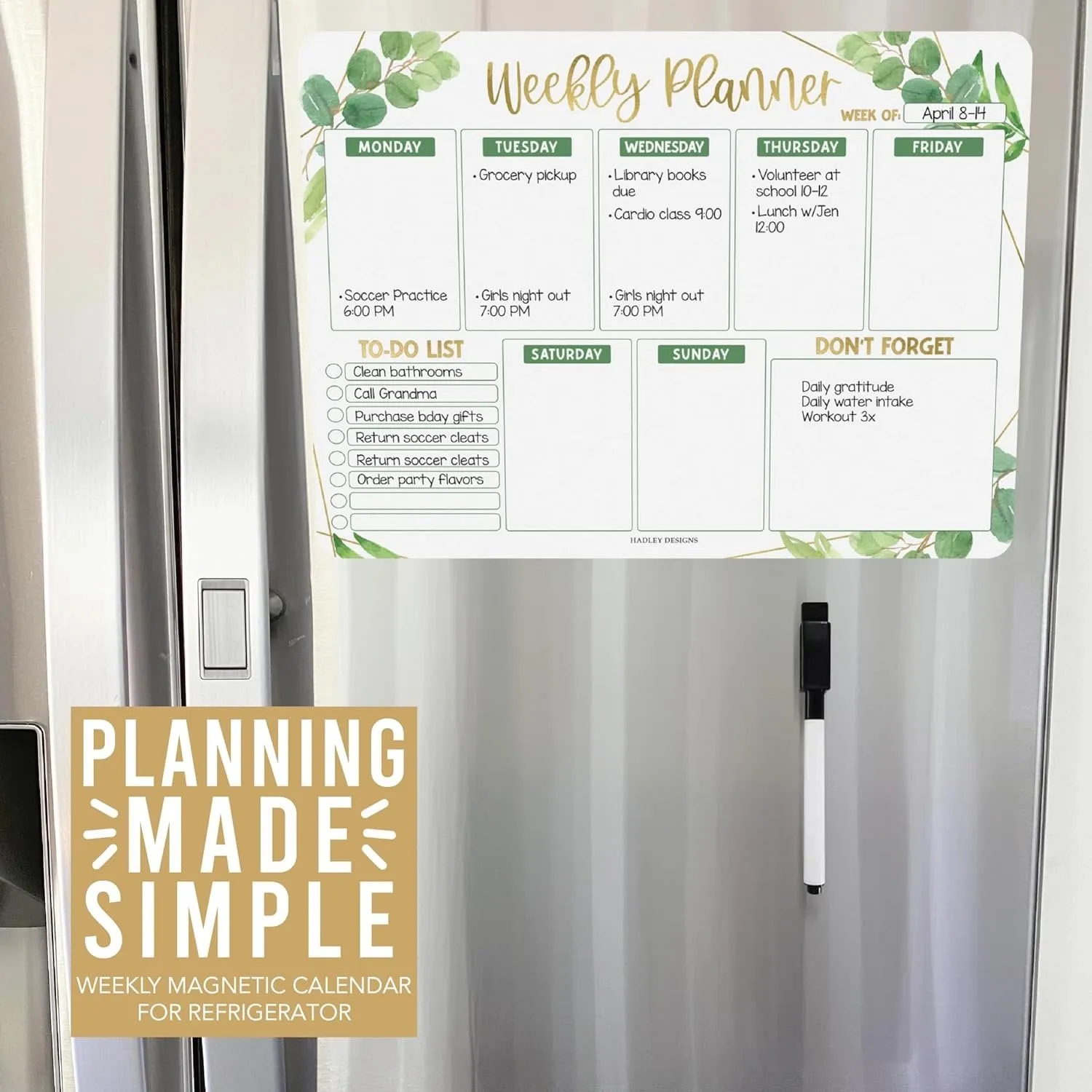 Greenery Fridge Weekly Calendar | Magnetic & Dry Erase | Calendars & Planners